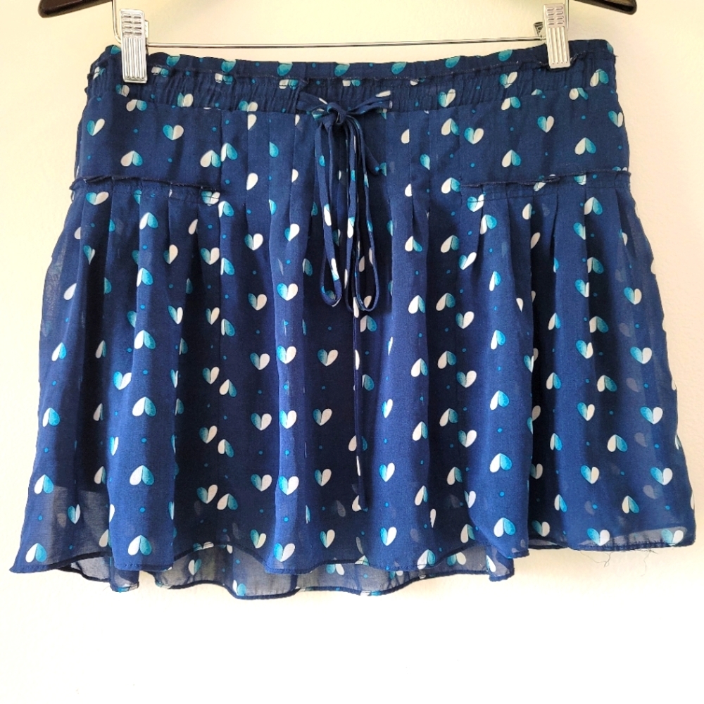 American Eagle Mini Skirt w/Hearts Flowy Blue/Turquoise/White Medium Drawstring - Picture 1 of 2